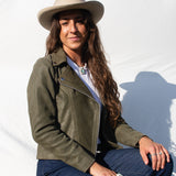 Leather Moto Jacket in Olive