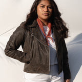 Leather Moto Jacket in Charcoal
