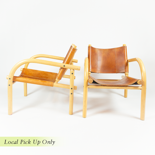 Finnish Mid Century Safari Leather Chairs - Pair
