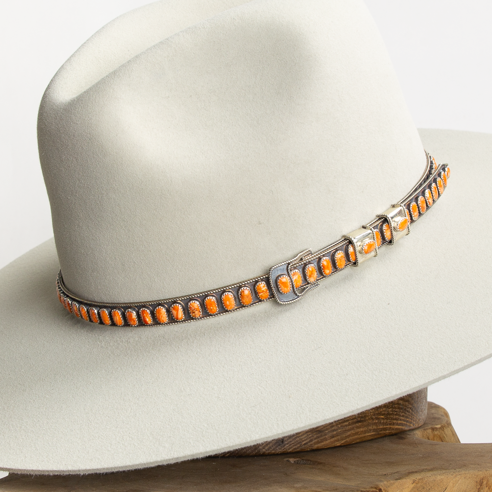 Orange Spiny Oyster Sterling Silver Hat Band