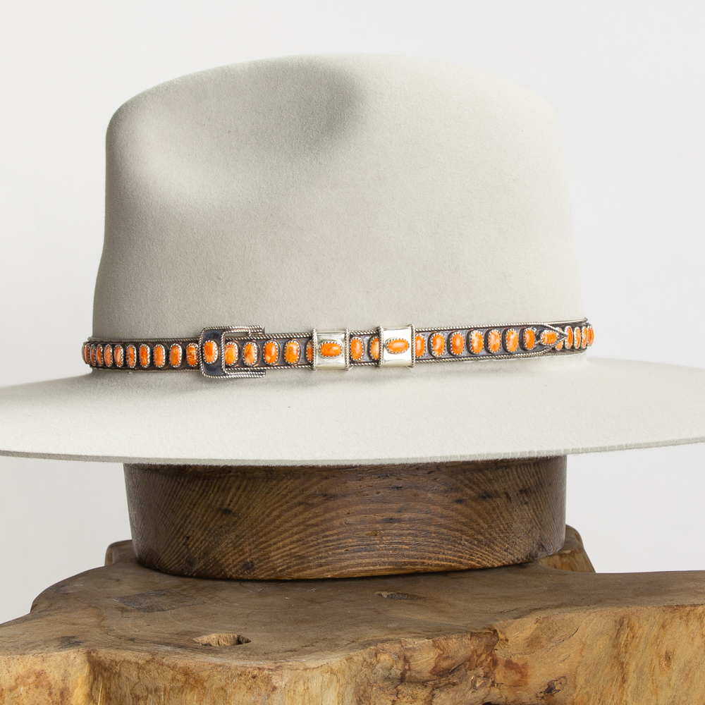 Orange Spiny Oyster Sterling Silver Hat Band