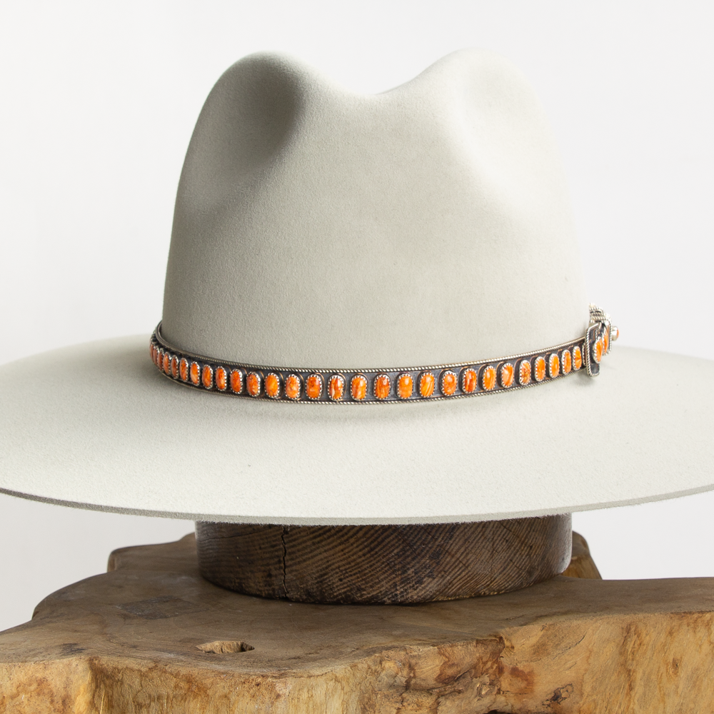 Orange Spiny Oyster Sterling Silver Hat Band