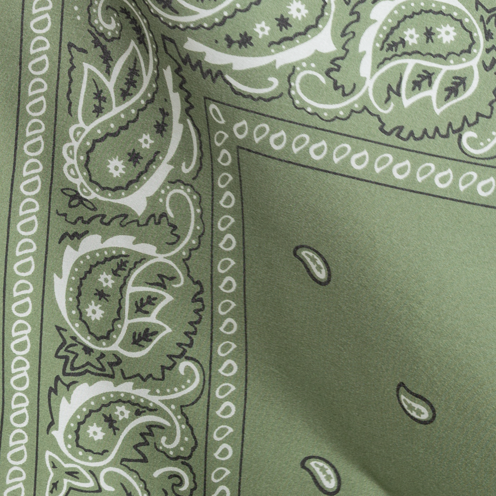 The Small ‘Bob Wire’ Wild Silk Rag - Olive Bandana Print