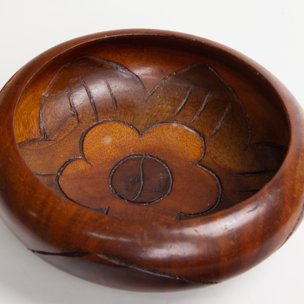 Flower Carved Wooden Bowl