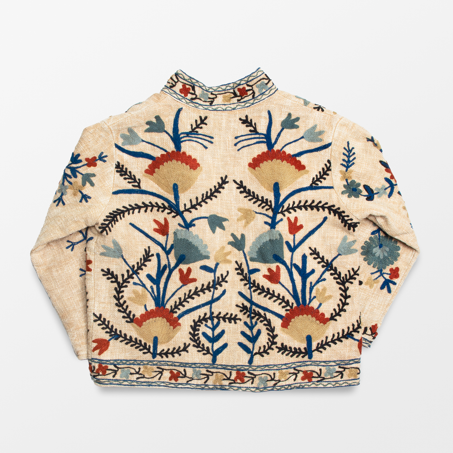 Floral Embroidered Jacket - Tan & Blue