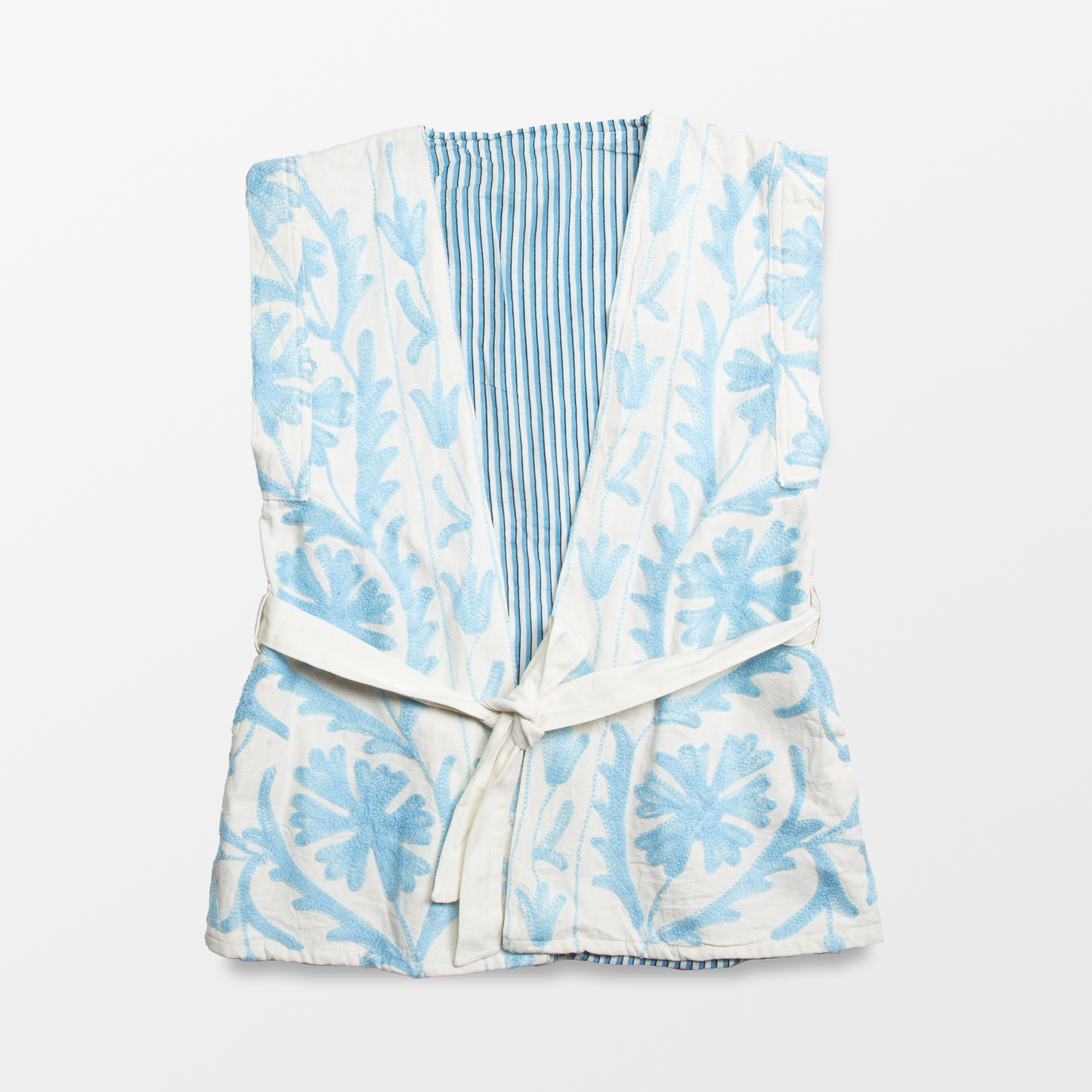Floral Embroidered Vest - White & Blue