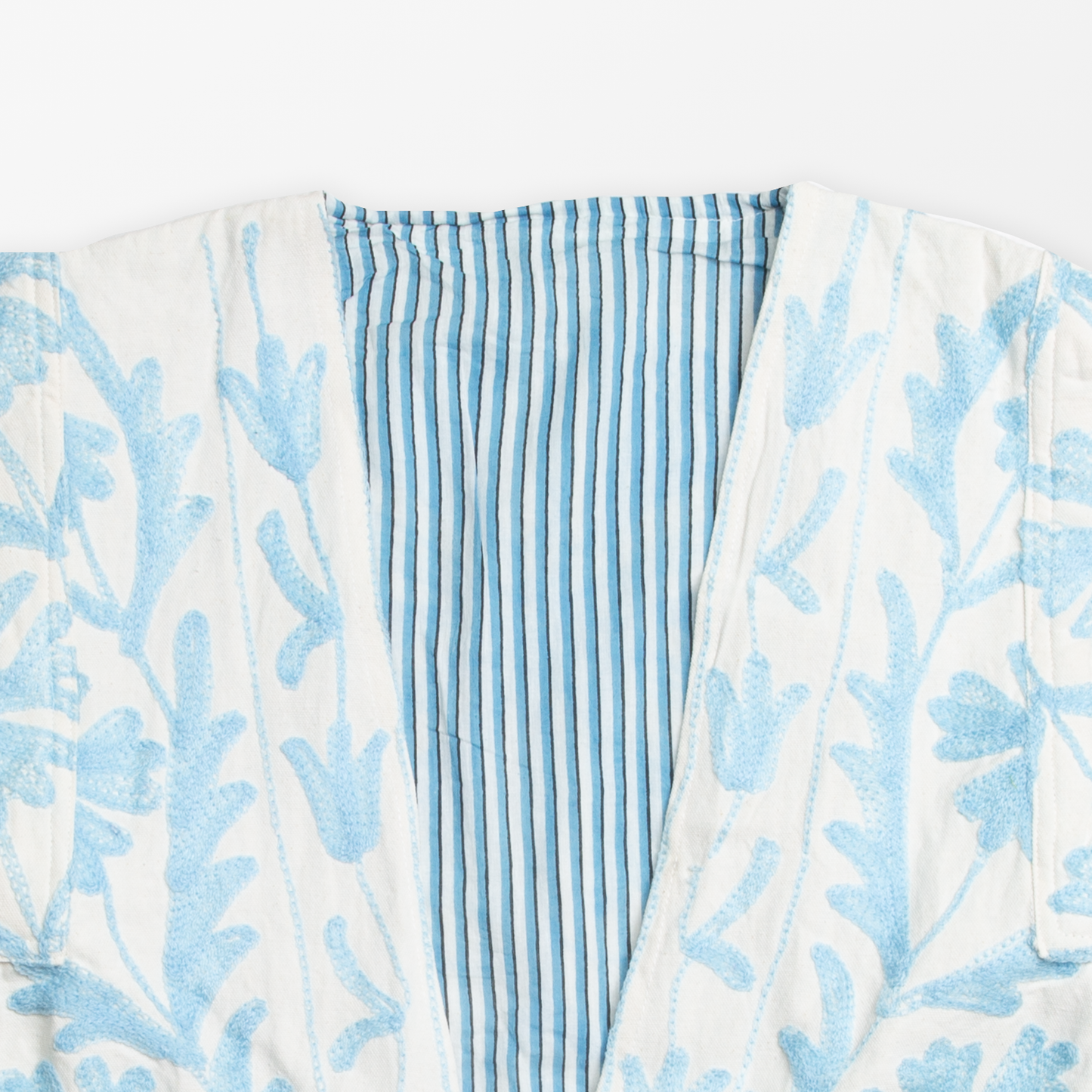 Floral Embroidered Vest - White & Blue