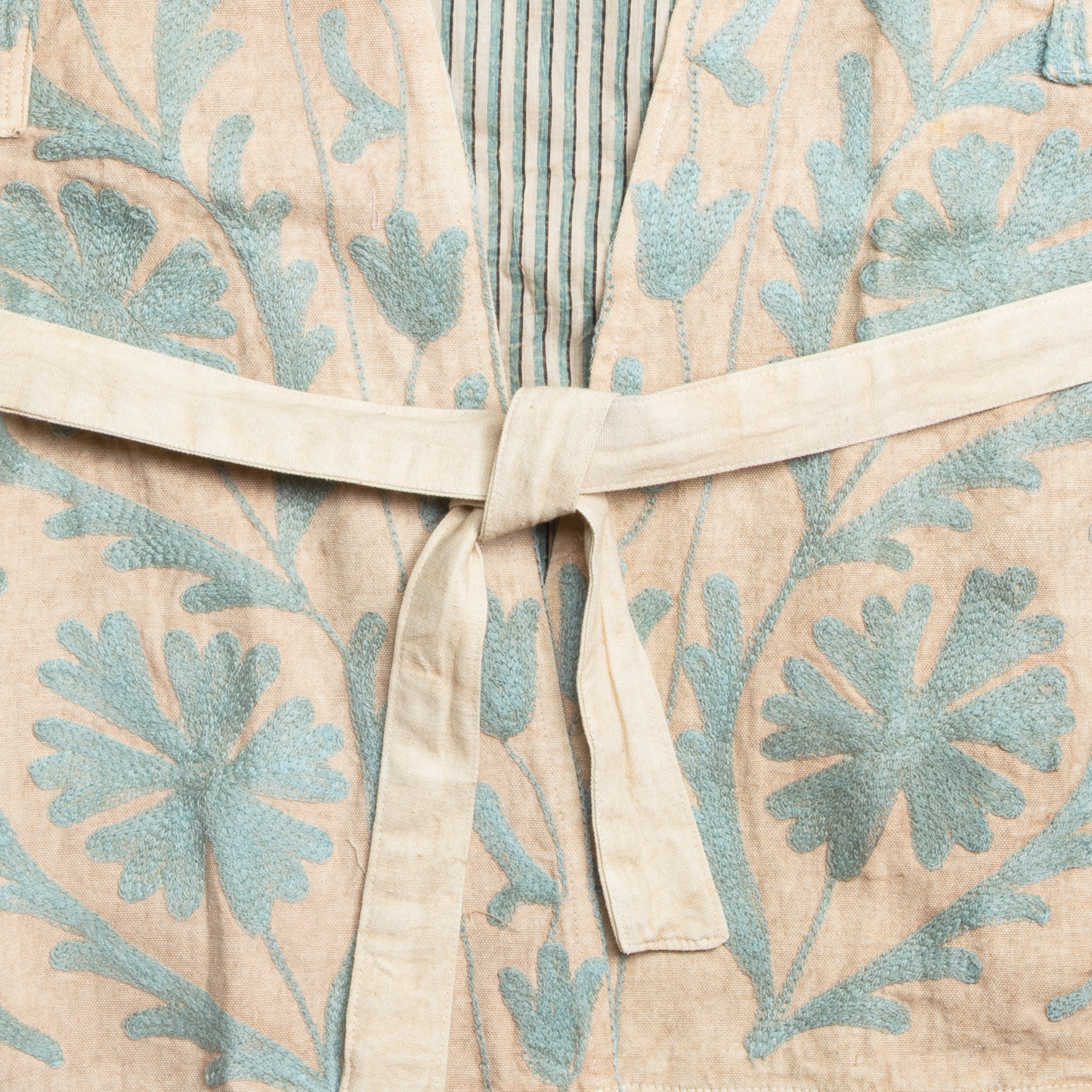 Floral Embroidered Vest - Tan & Blue