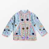 Floral Embroidered Jacket - Blue & Pink