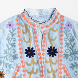 Floral Embroidered Jacket - Blue & Pink