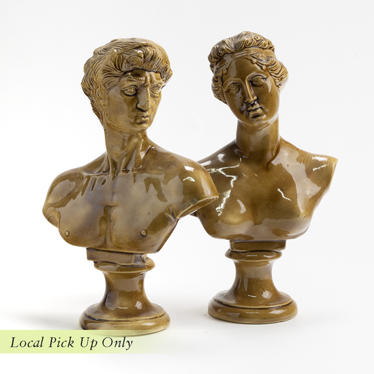 Tan Glaze Ceramic Busts - Pair