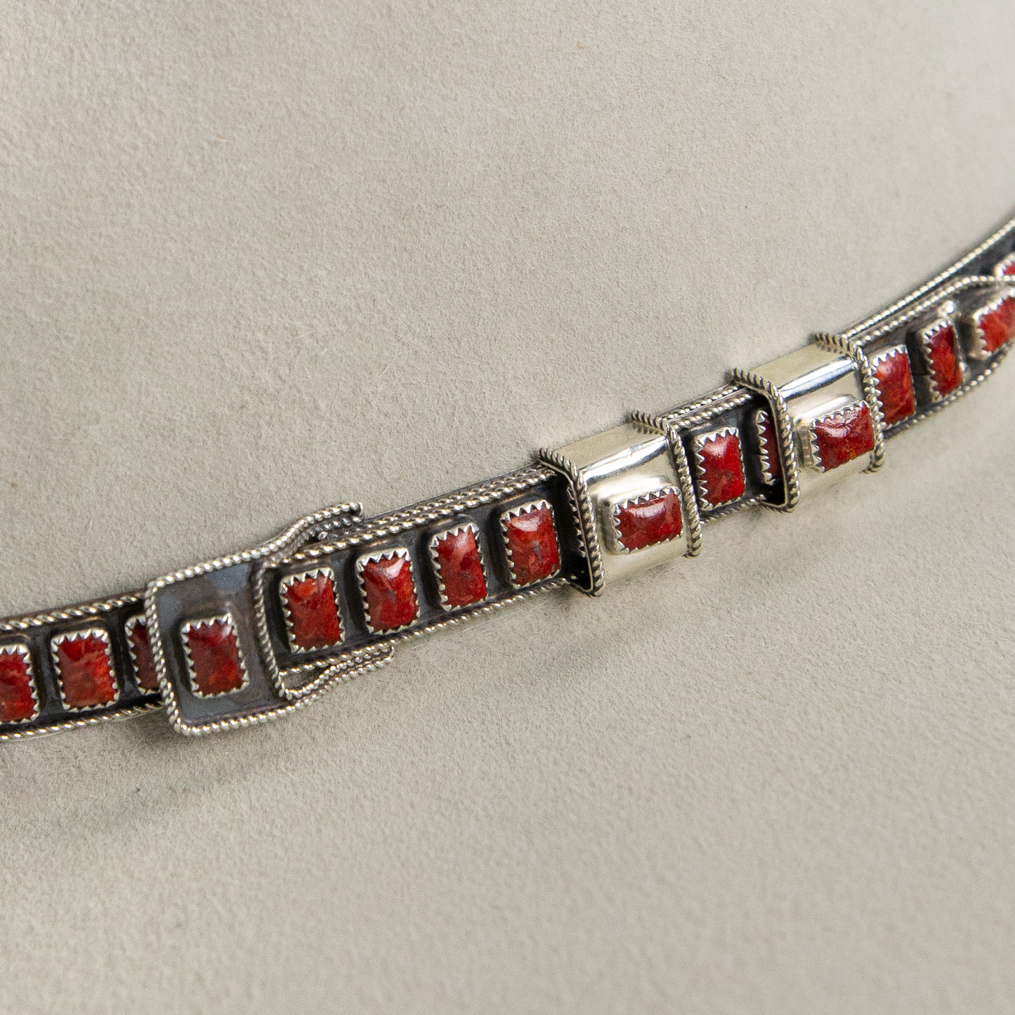 Red Spiny Oyster Sterling Silver Hat Band