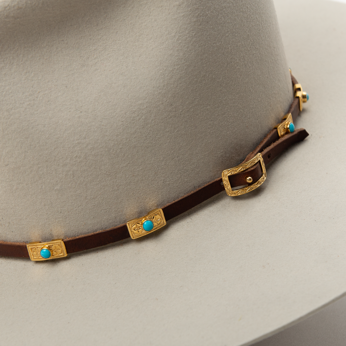 Gold Waterfall Spaced Hat Band - Brown Leather