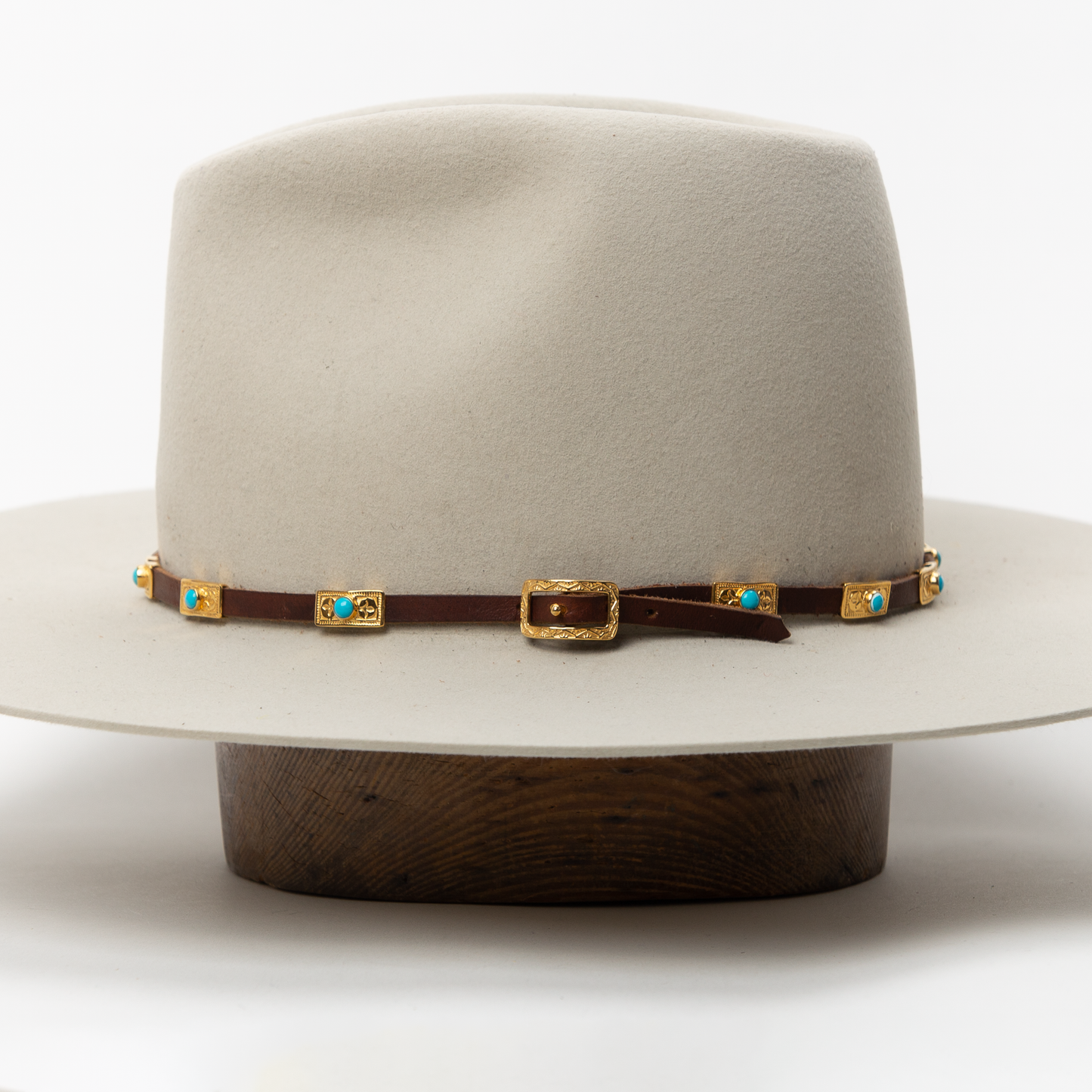 Gold Waterfall Spaced Hat Band - Brown Leather