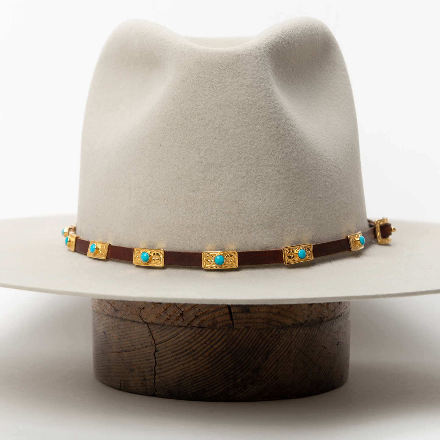 Gold Waterfall Spaced Hat Band - Brown Leather