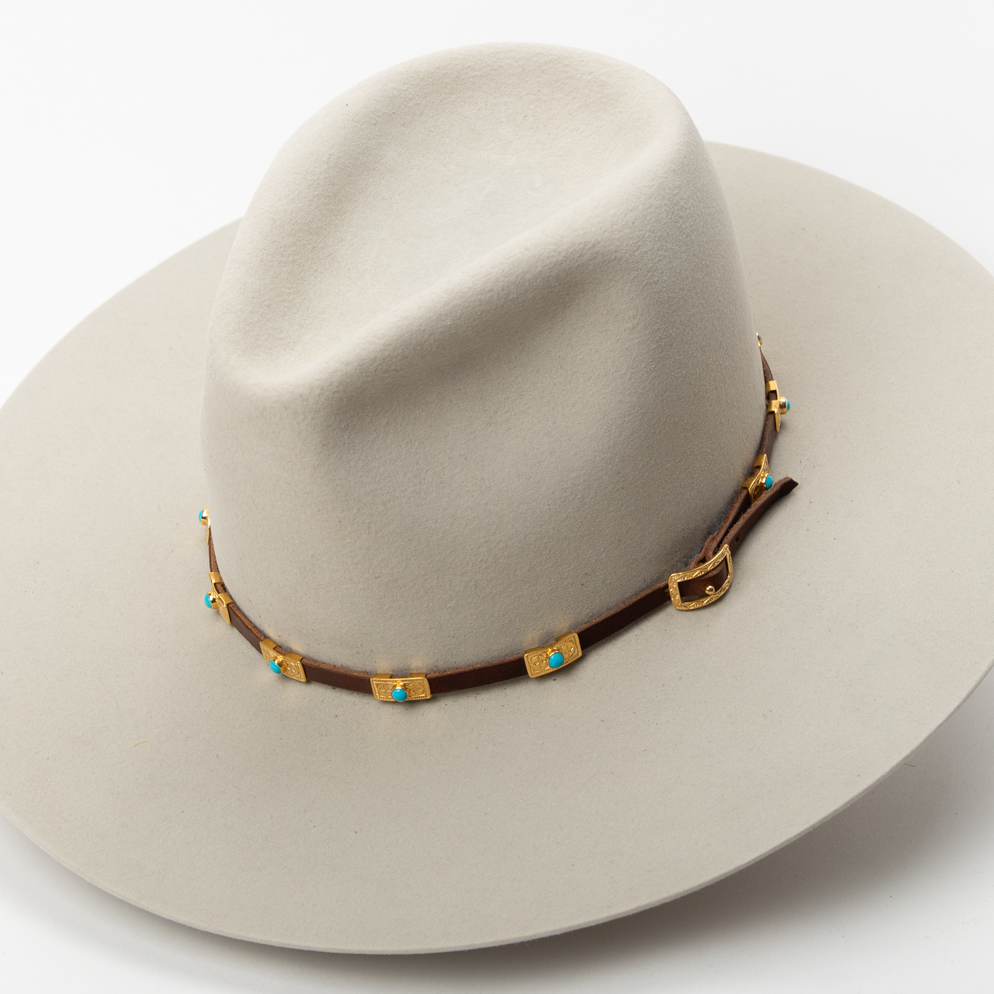 Gold Waterfall Spaced Hat Band - Brown Leather