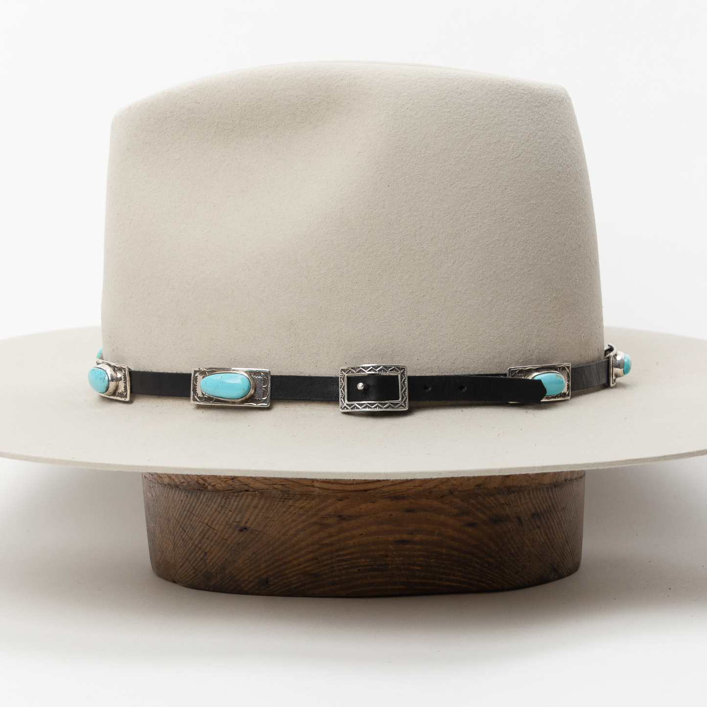 Turquoise Mountain Hat Band - Black Leather