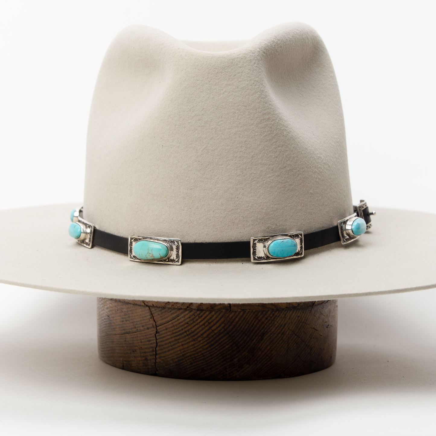 Turquoise Mountain Hat Band - Black Leather