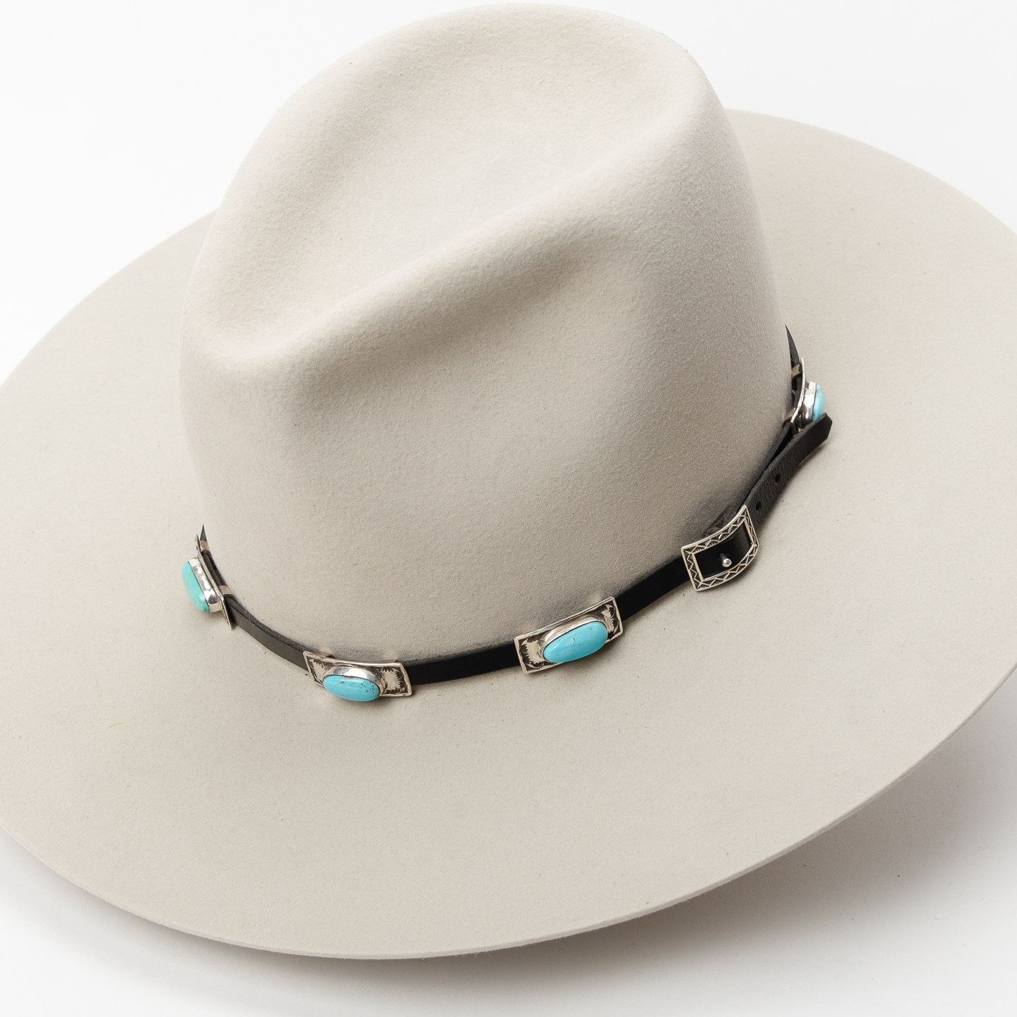 Turquoise Mountain Hat Band - Black Leather