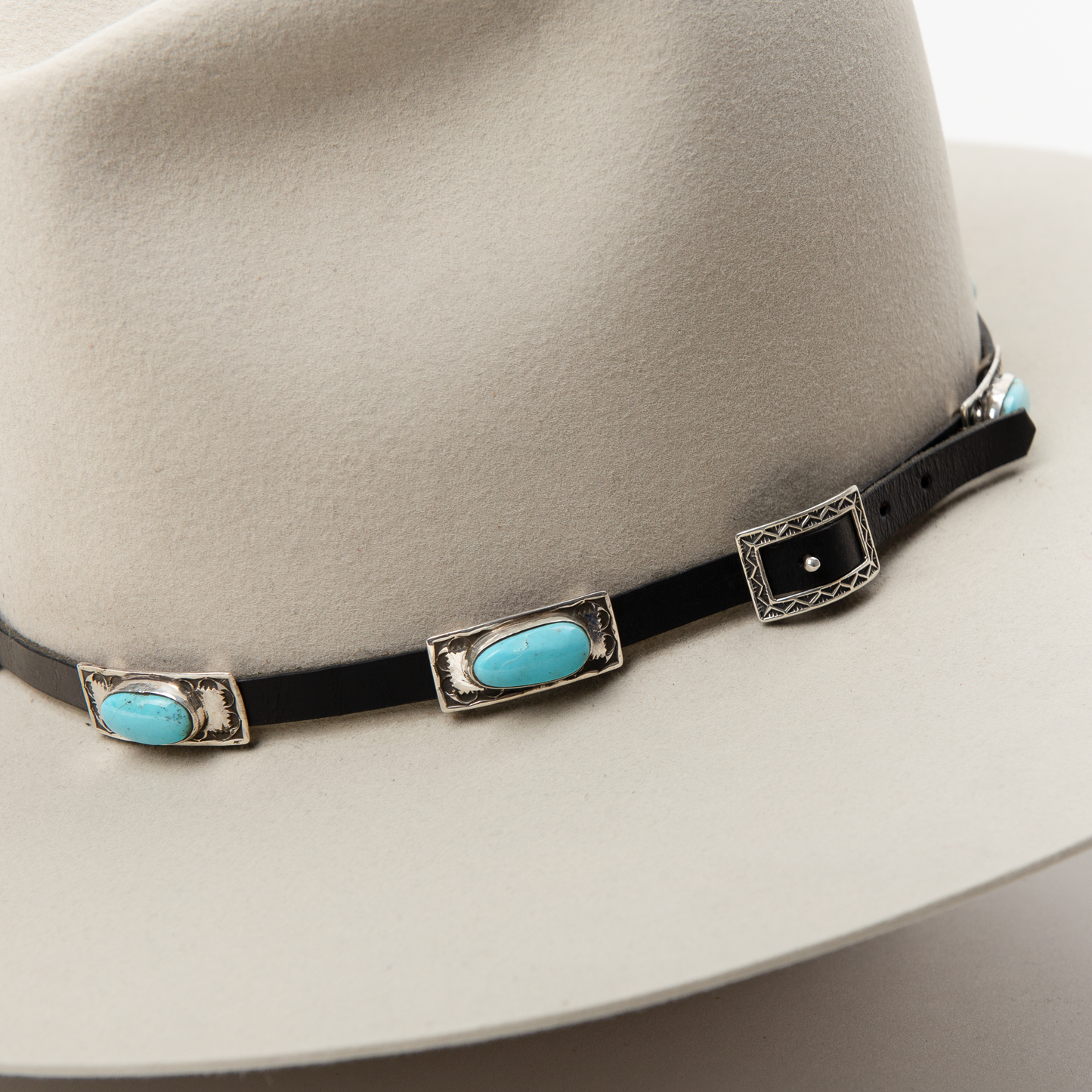Turquoise Mountain Hat Band - Black Leather