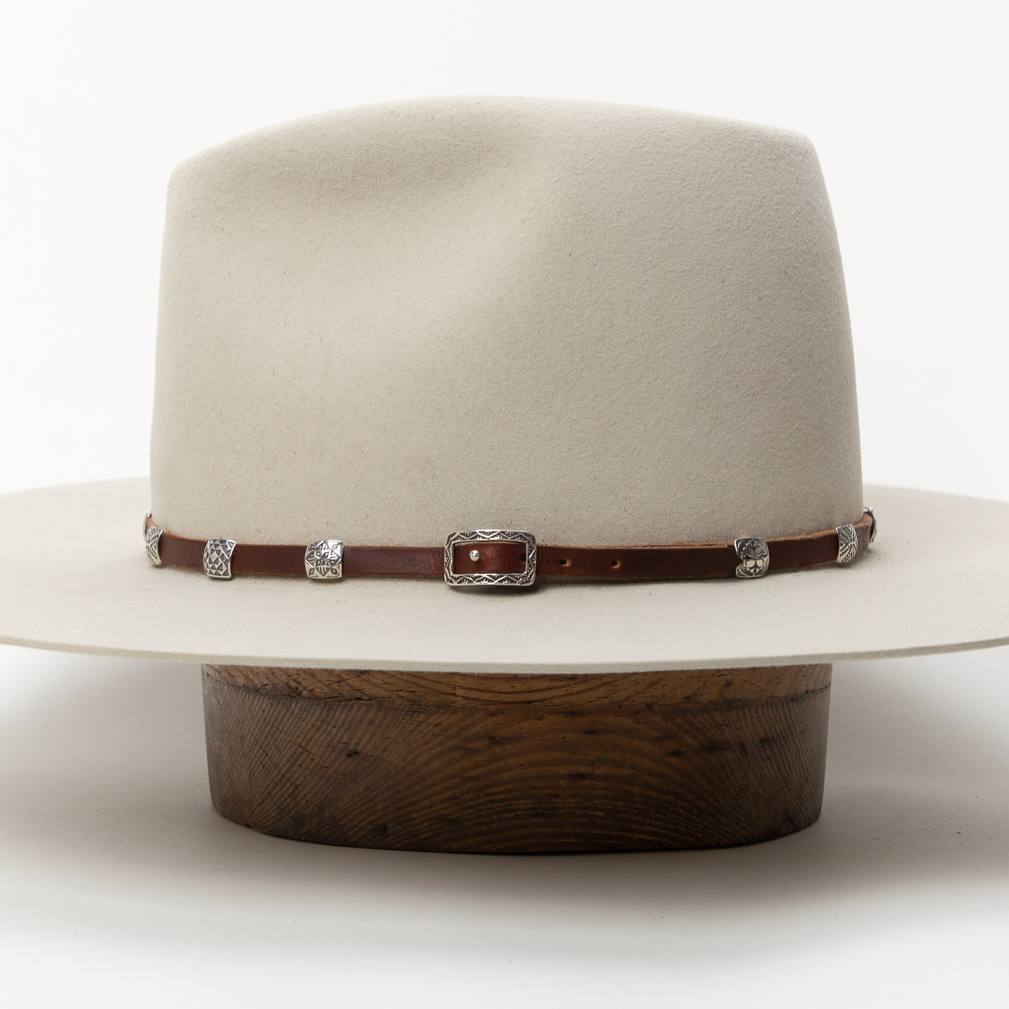 Silver Ancestral Path Hat Band - Brown Leather