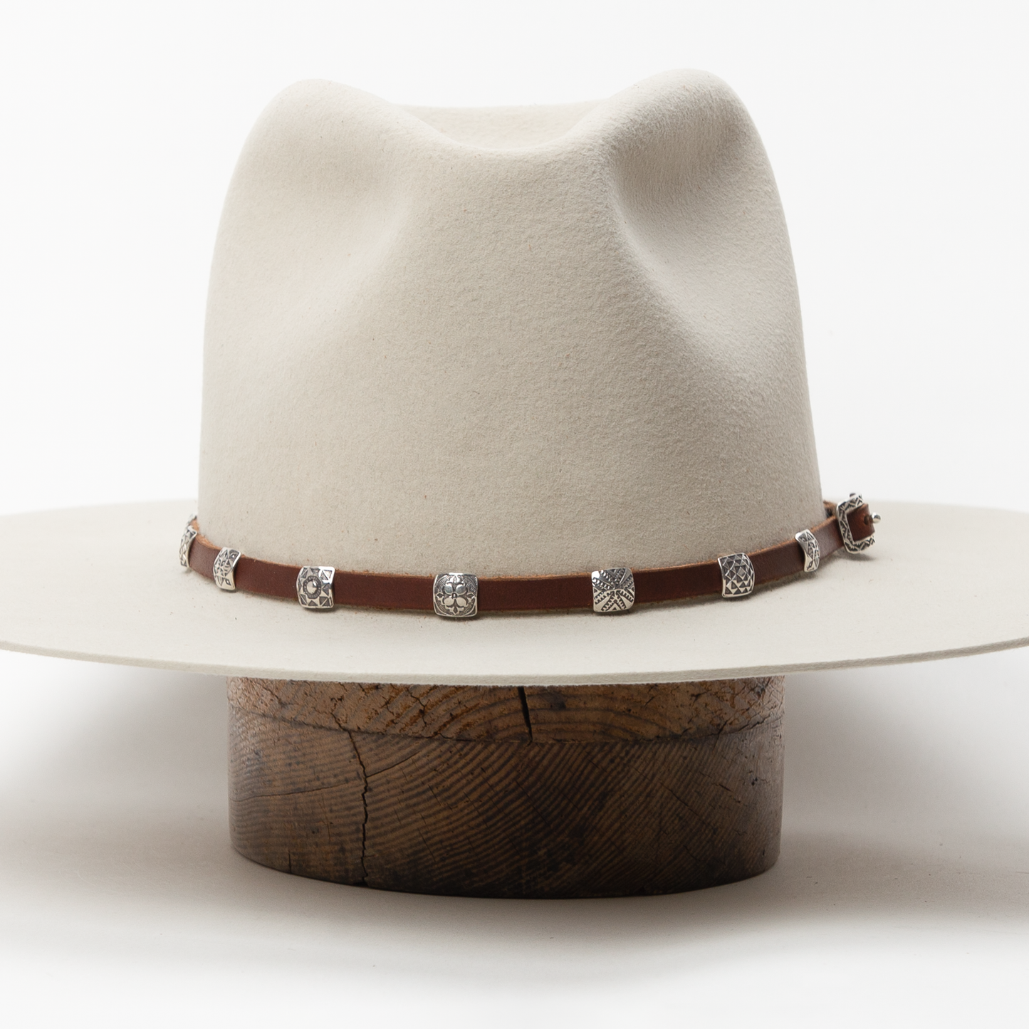 Silver Ancestral Path Hat Band - Brown Leather