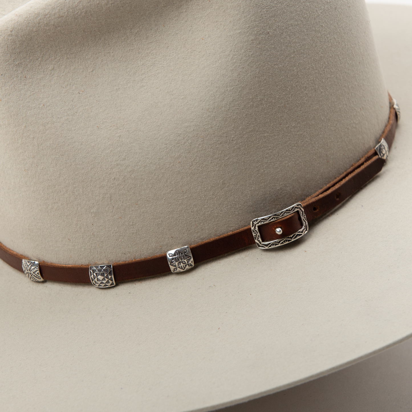 Silver Ancestral Path Hat Band - Brown Leather
