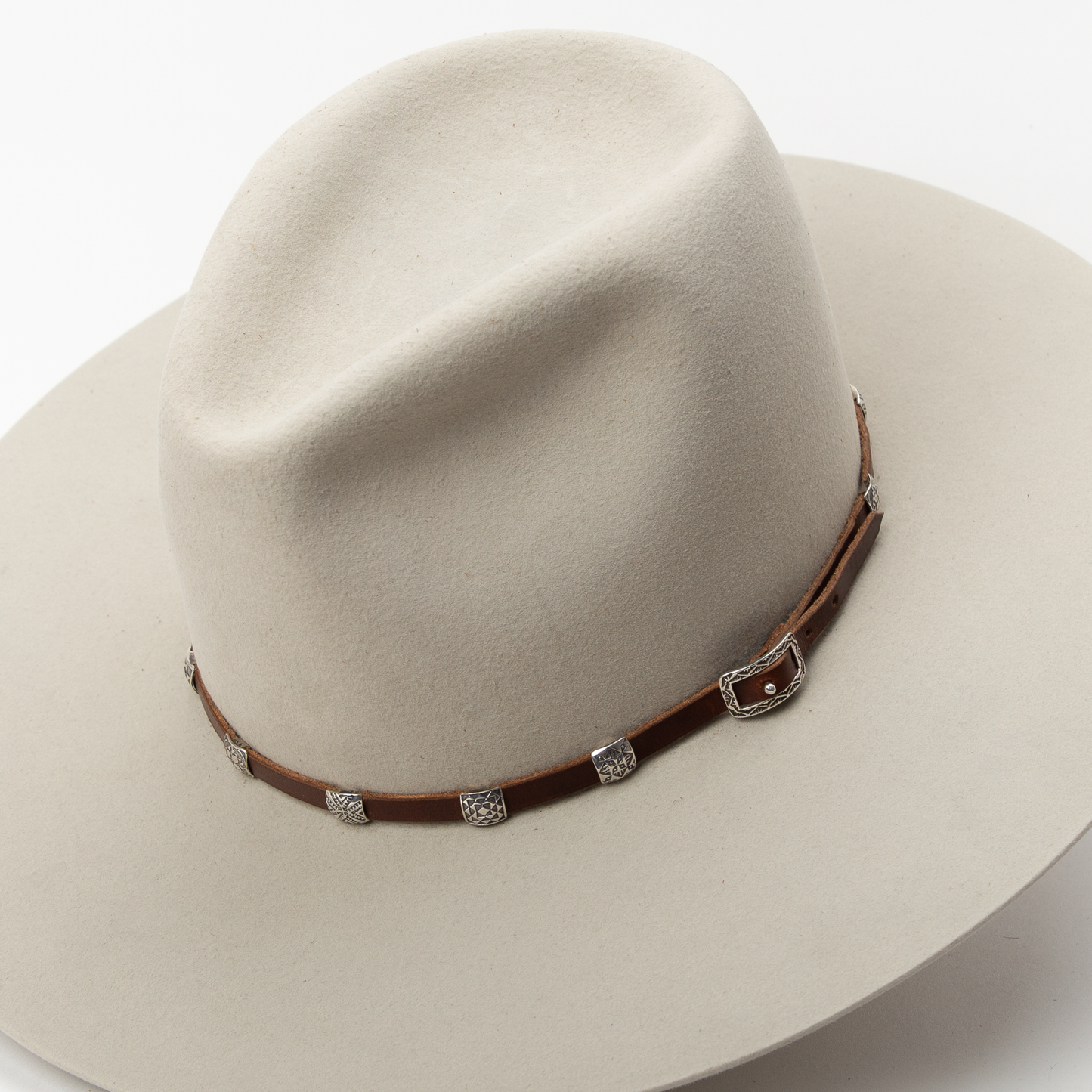Silver Ancestral Path Hat Band - Brown Leather