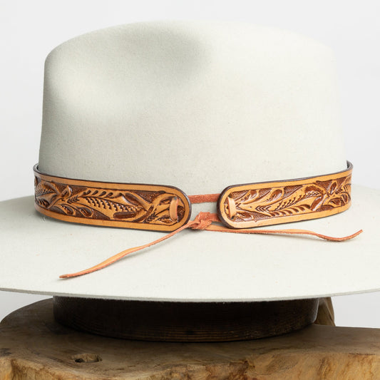Carved Leather Hat Band - Veg Tan