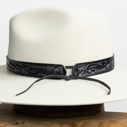 Carved Leather Hat Band - Black