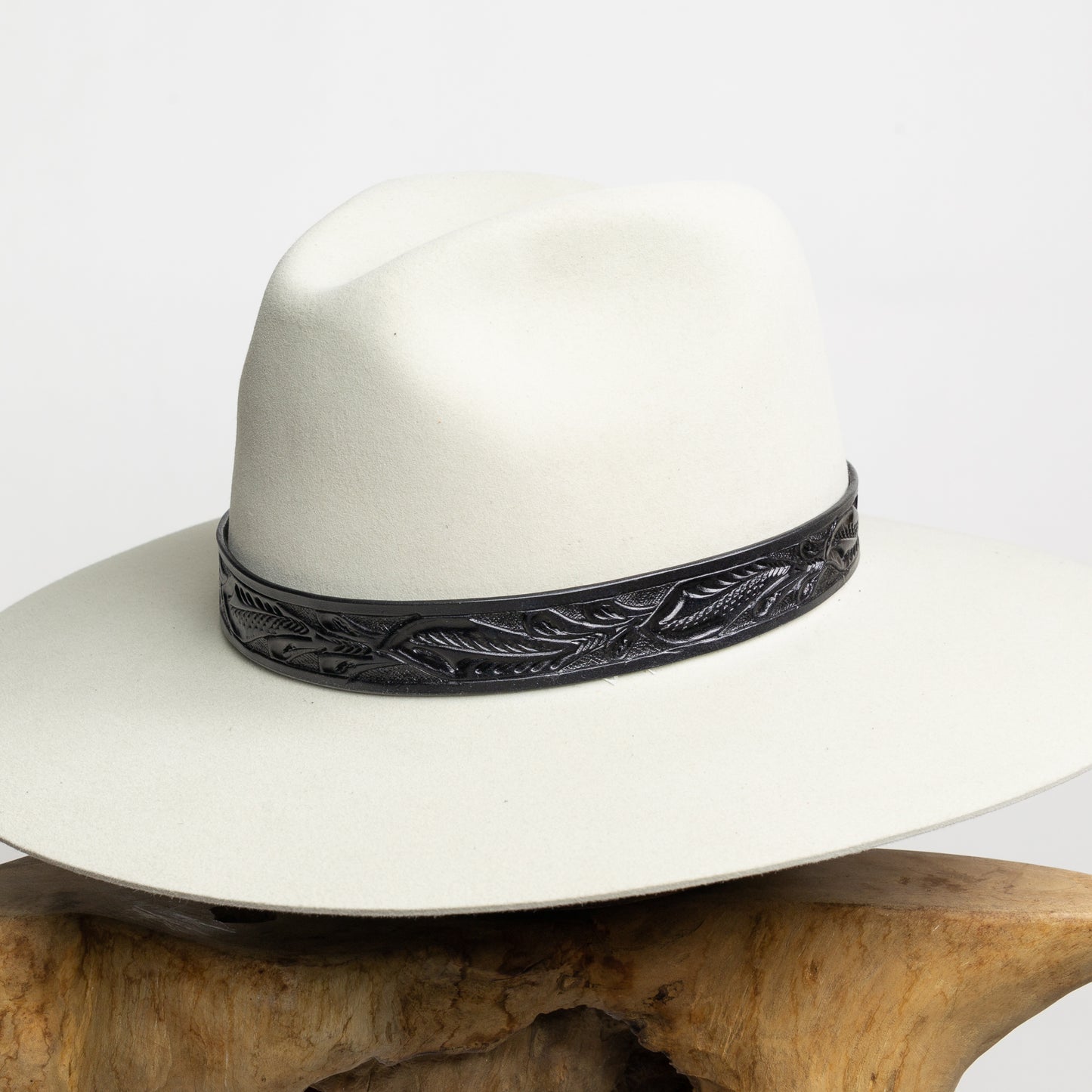 Carved Leather Hat Band - Black