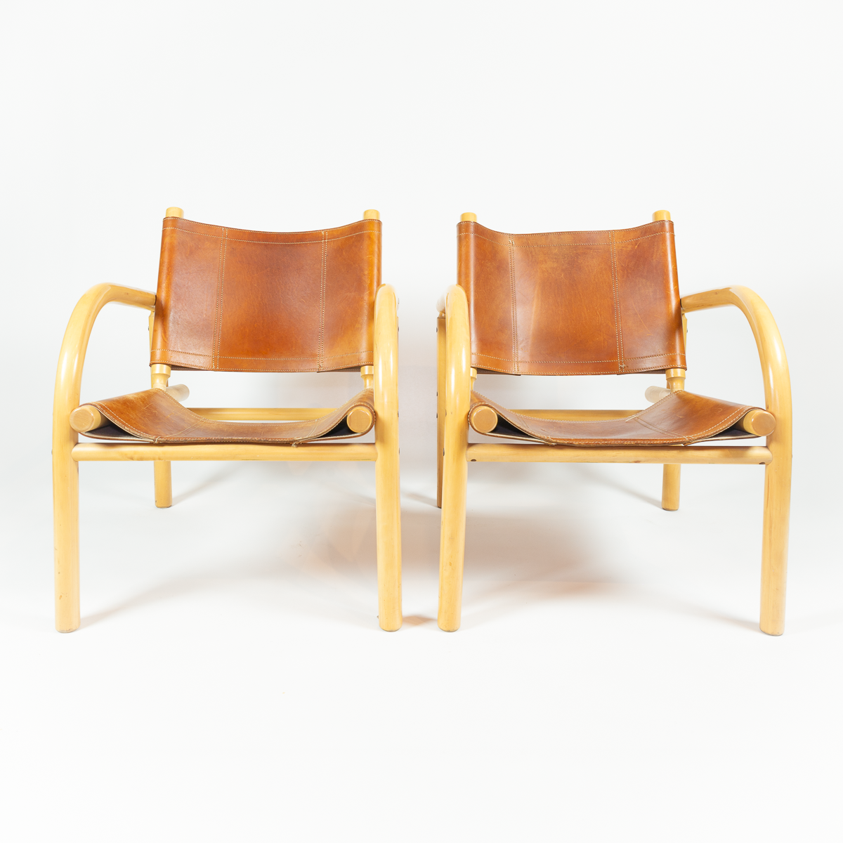 Finnish Mid Century Safari Leather Chairs - Pair