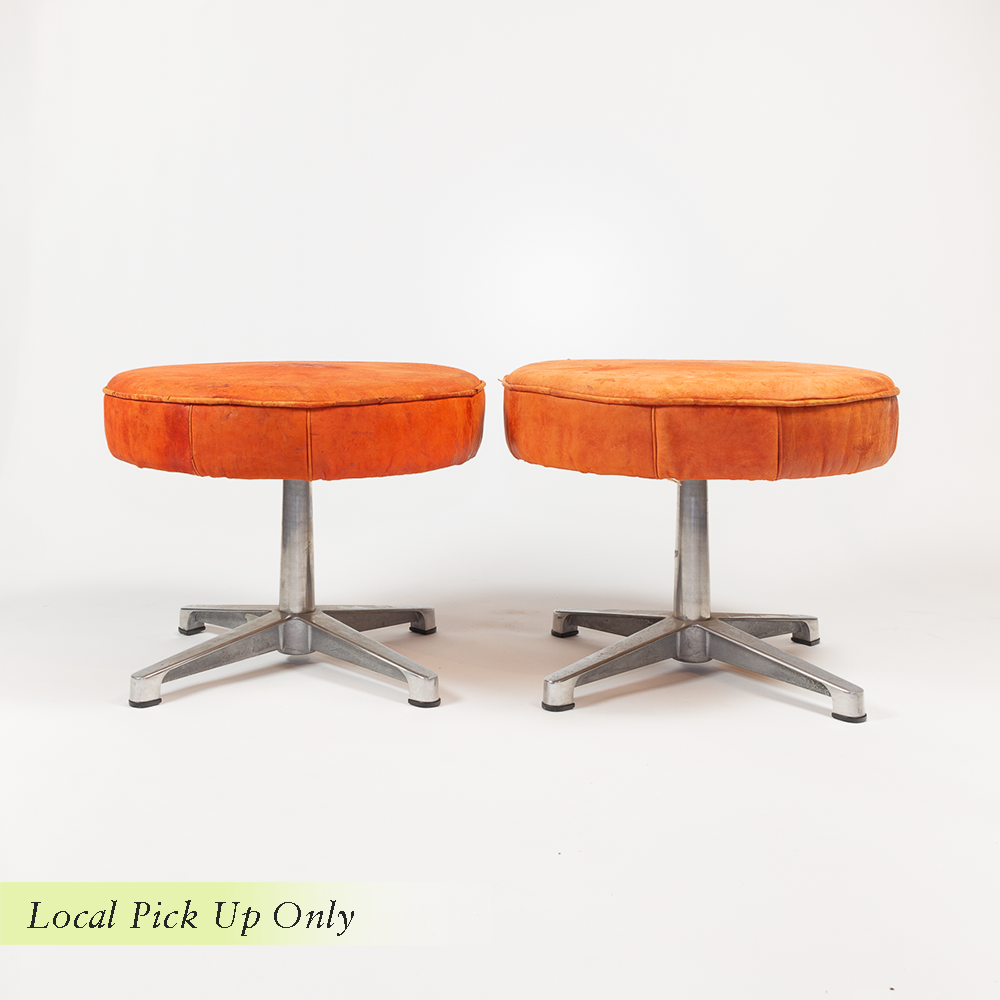 Orange Leather Footstool