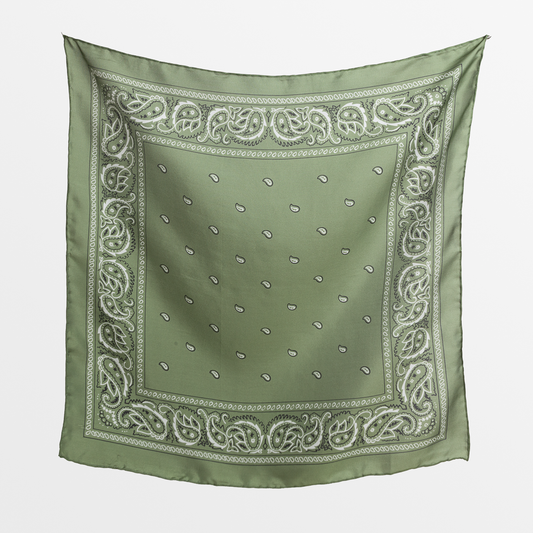 The Small ‘Bob Wire’ Wild Silk Rag - Olive Bandana Print