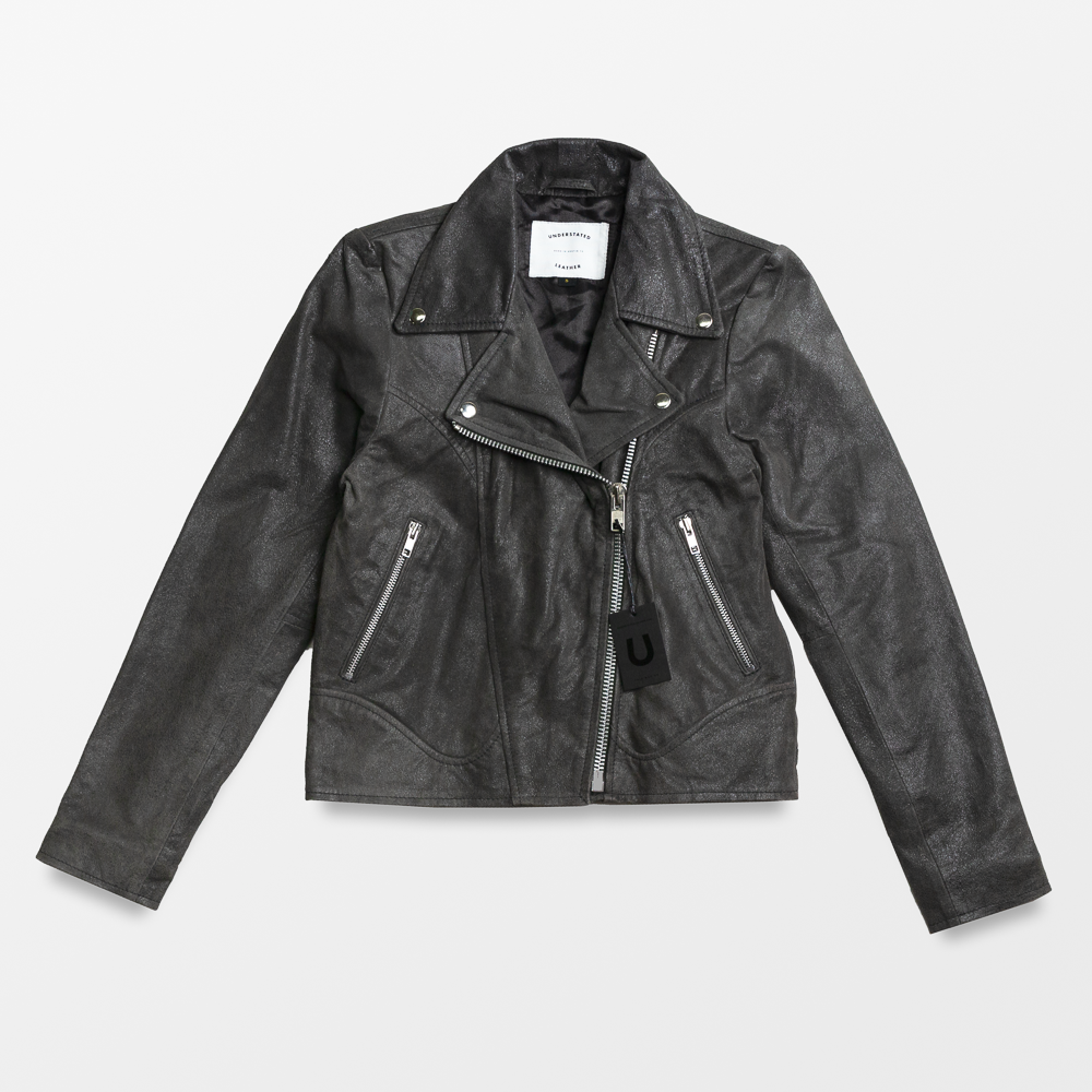 Leather Moto Jacket in Charcoal