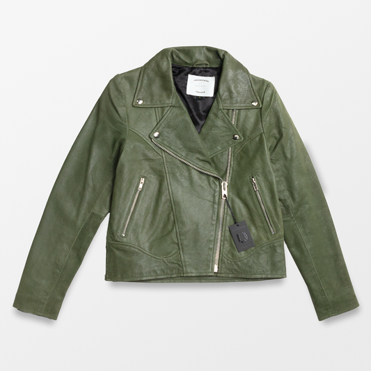 Leather Moto Jacket in Olive