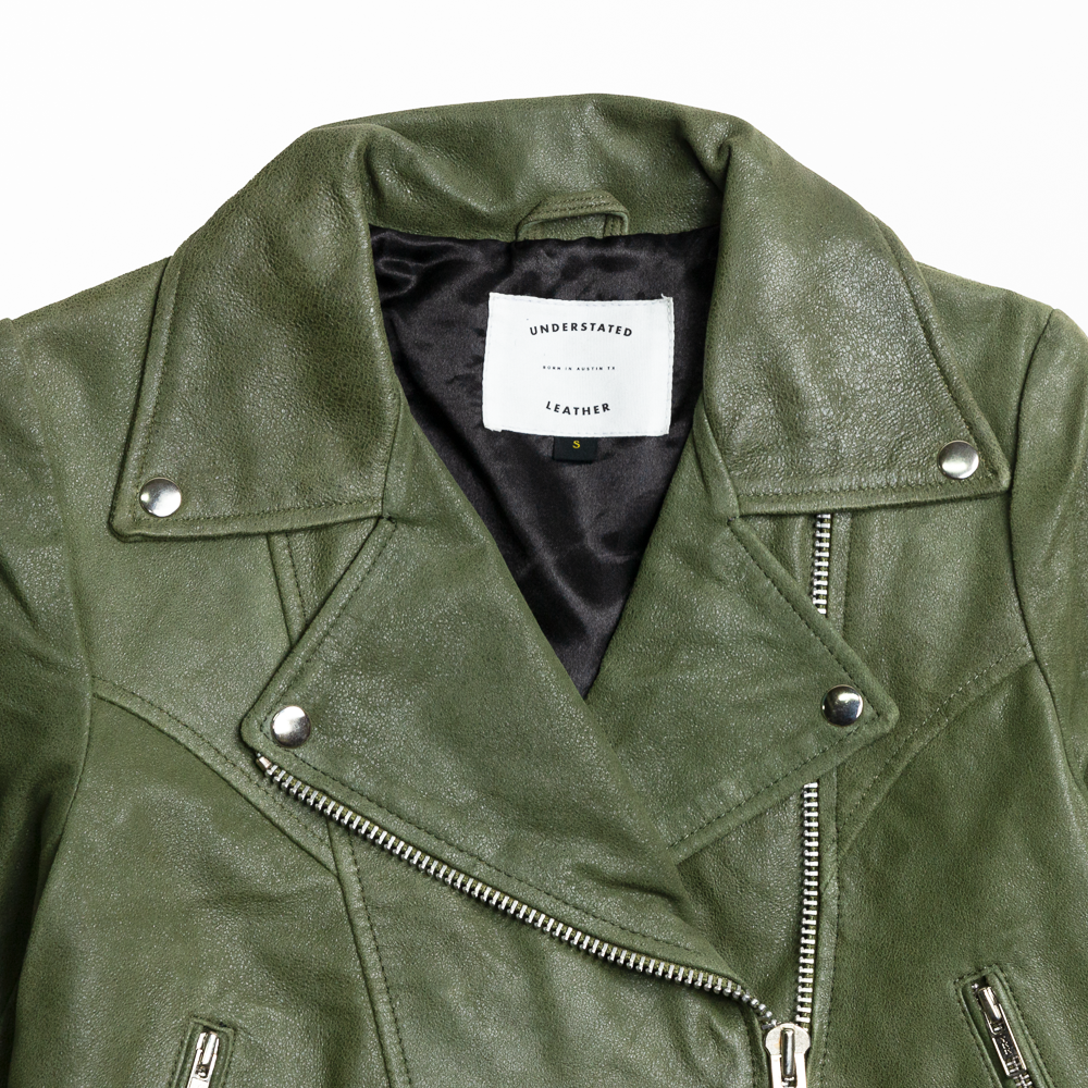 Leather Moto Jacket in Olive