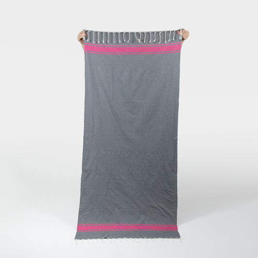 Terrycloth Lined Beach Towel - Grey/Pink