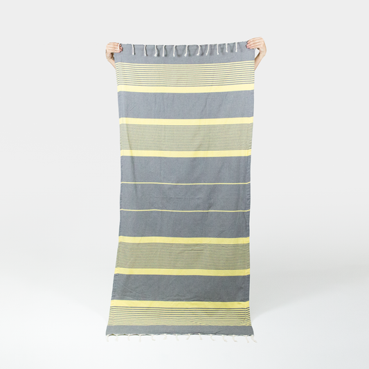 Terrycloth Lined Beach Towel - Grey/Yellow