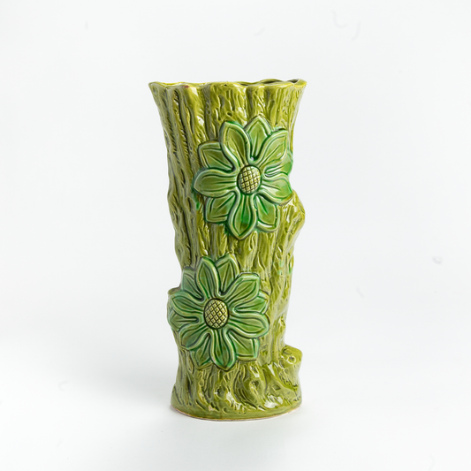 Majolica Green Floral Vase