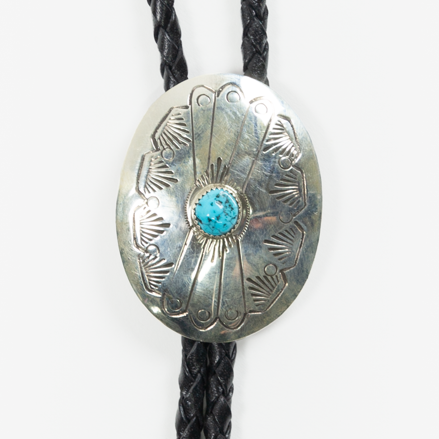 Stamped Oval with Turquoise Bolo