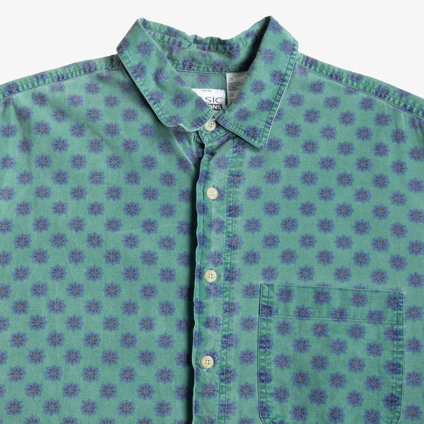 Vintage 90s Starburst Print - Green Purple Short Sleeve Button Up