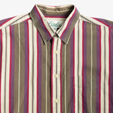 90s Vertical Stripe- Green, Purple, Burgundy Short Sleeve Button Up