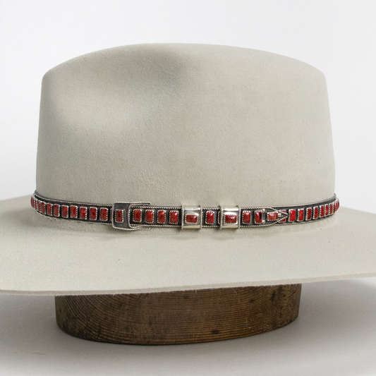 Red Spiny Oyster Sterling Silver Hat Band