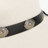 Thick Leather Strap Concho Hat Band - Black
