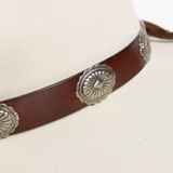 Thick Leather Strap Concho Hat Band - Brown