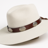 Thick Leather Strap Concho Hat Band - Brown