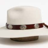 Thick Leather Strap Concho Hat Band - Brown