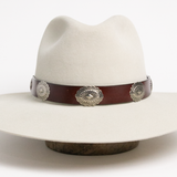 Thick Leather Strap Concho Hat Band - Brown