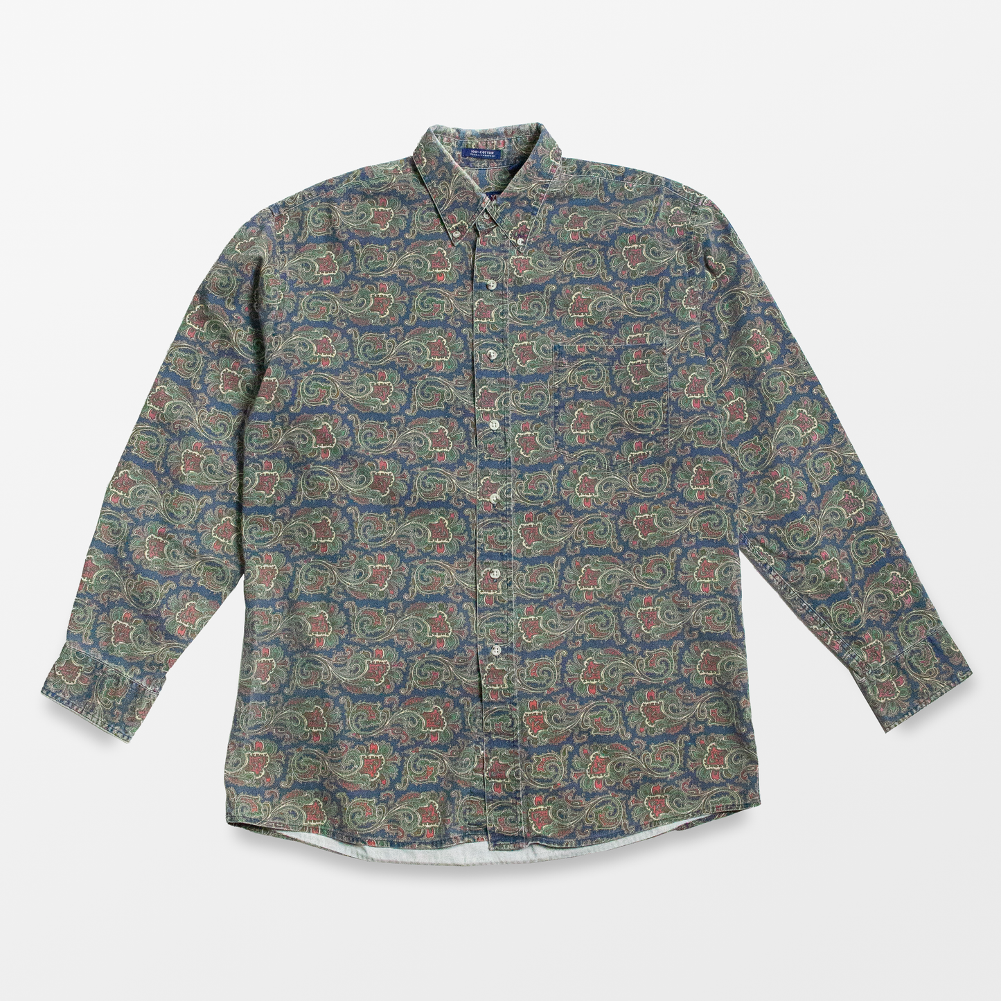 90s Paisley - Blue, Green, Red Long Sleeve Button Up